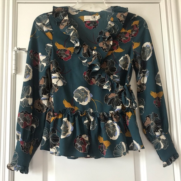 Anthropologie Tops - Anthropologie Everleigh Hunter Green Floral Top